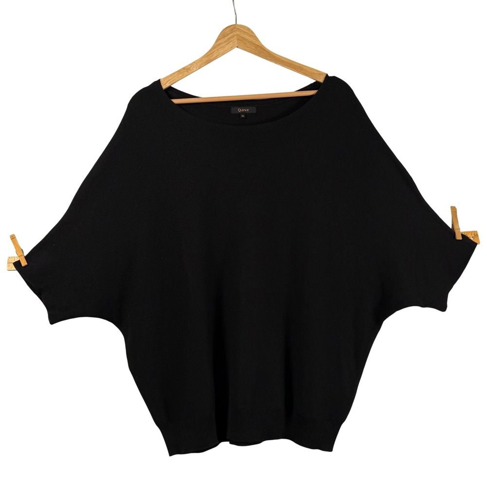 Quince Black Cotton Cashmere Link-Stitch Dolman Sweater Boat Neck Womens XL